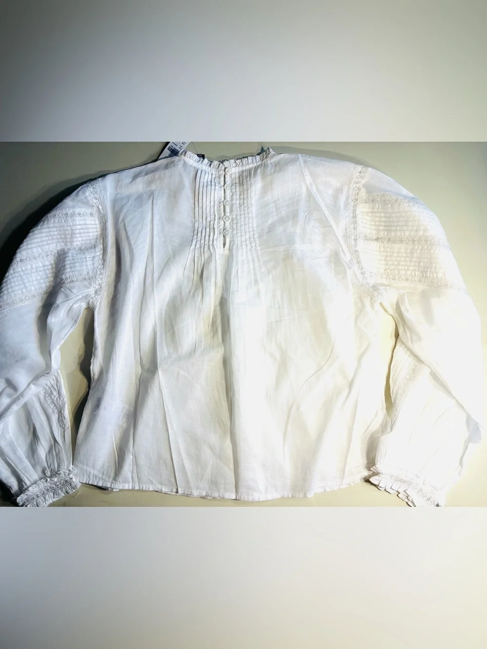 J.Crew White.Women’s Lace-trim pintuck top in 100% organic cotton voile.XS.NWT.